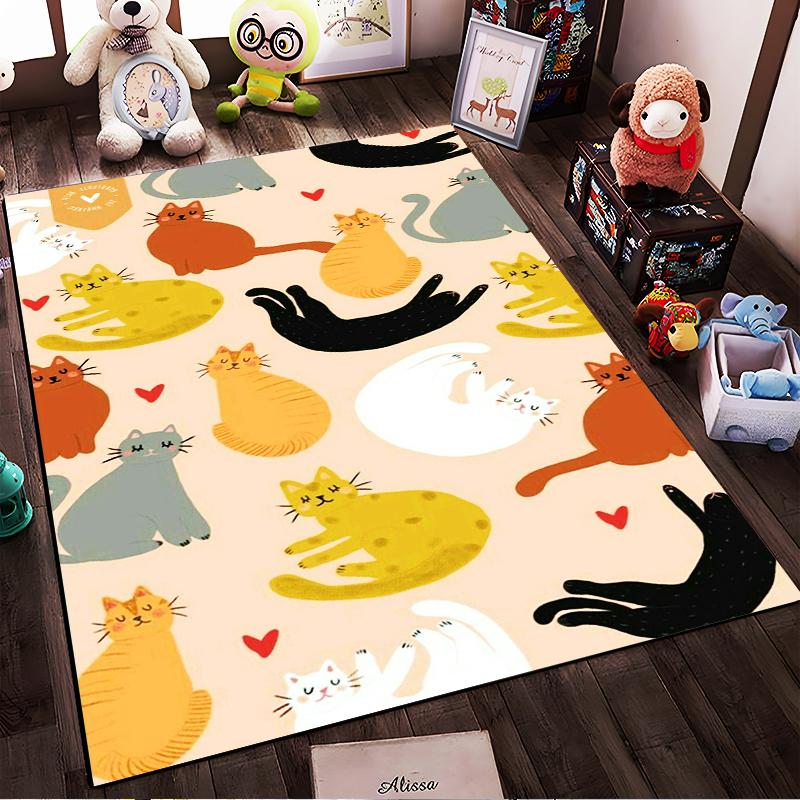 Playful Cat Pattern Pink Rug Non-slip rug suitable for living room and bedroom sofas.