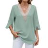 Женская весенне-летняя новая однотонная блузка из шифона с V-образным вырезом и рукавами средней длины