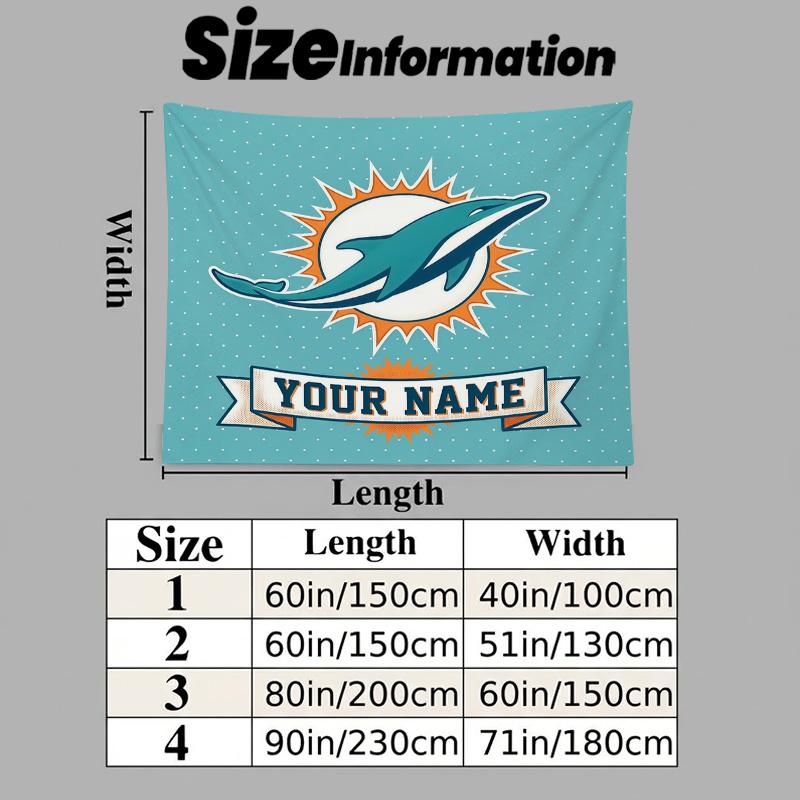 Custom Name Miami Dolphins Printed Tapestry – Wall Hanging for Bedrooms, Dorms, and Home Decor