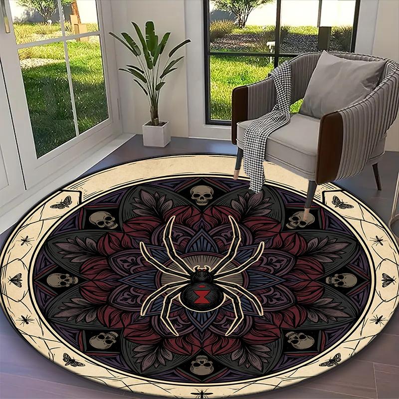 Gothic Crow Blood Skull Aura Carpet, Non-slip Office Chair Rug, Digital Print Home Round Rug, Unique Festival Decorations