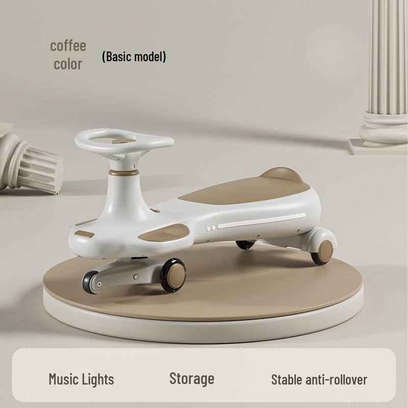 Children's Twist Car with Parent-Child Co-Riding, Suitable for Ages 1-8, Silent Wheels, Push Rod & Handle, Adult-Friendly Wiggle Car.