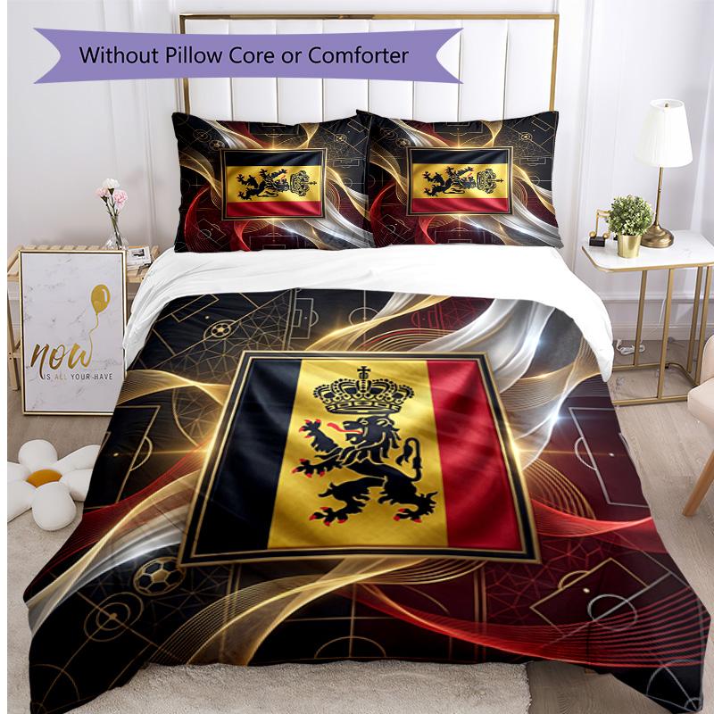 Belgium Football Printed Bedding 3 Piece Set Cozy Breathable Bed Cover Set as Housewarming Holiday Gift