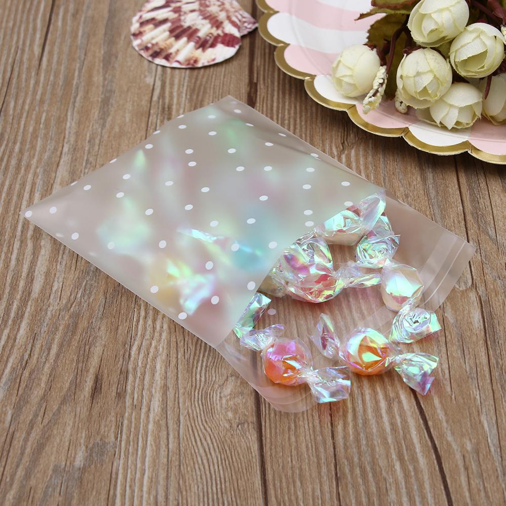 100 PCS New Baking Cookie Plastic Packaging Bag Seal OPP Self Adhesive White Dots
