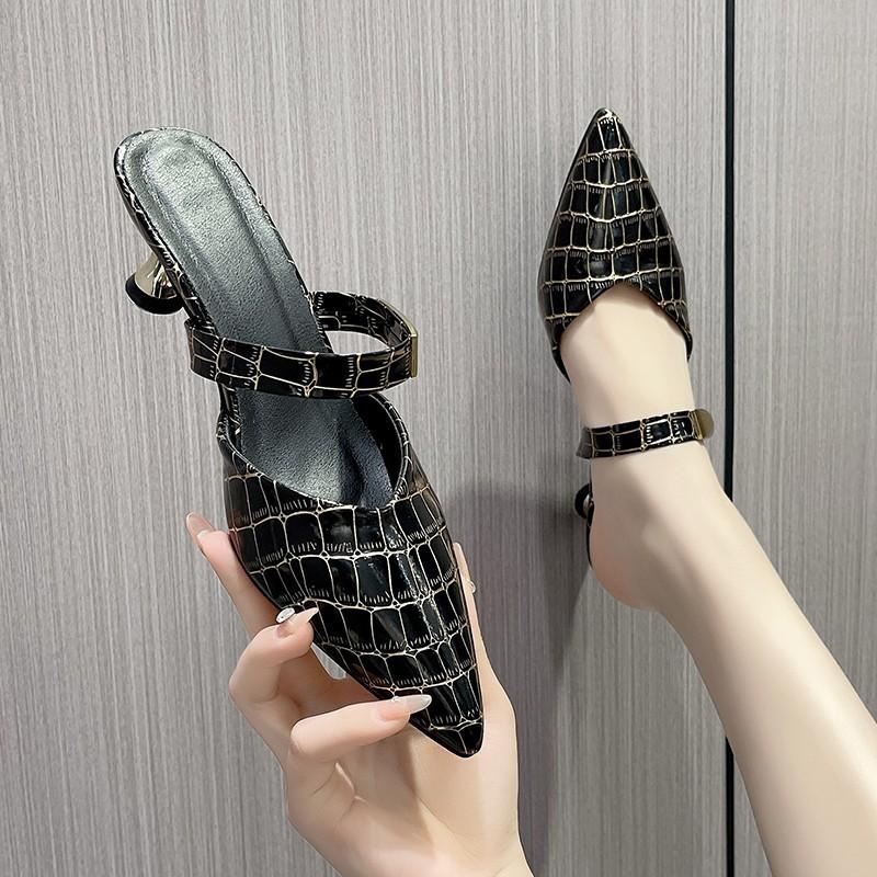 2024 Summer New Comfortable Pointed Toe Women Slippers Casual Fashion Women High Heels Elegant Outdoor Round Heel Slide