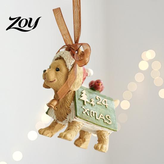 Gift Box Embellishments Christmas Resin Animal Ornament, Vintage Hanging Decor with Ribbon, Cute Bow Souvenirs Dog Santa Bear Patterns Xmas