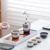 Japanese Dry Landscape Ceramic Tea Set with Elegant Tray