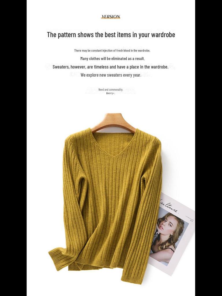 Женский трикотажный свитер с V-образным вырезом и длинными рукавами