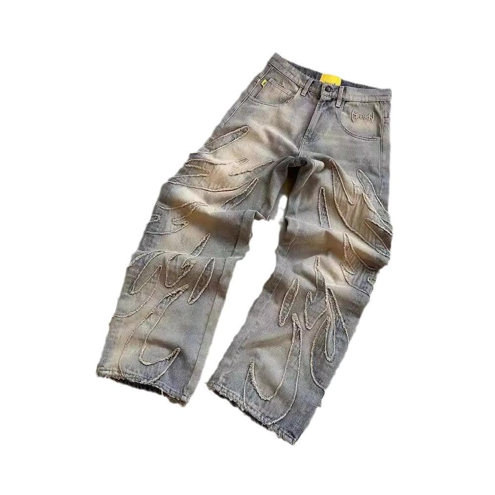Мужские модные мешковатые повседневные джинсы Y2K High Street Harajuku с высокой талией, широкие джинсовые брюки