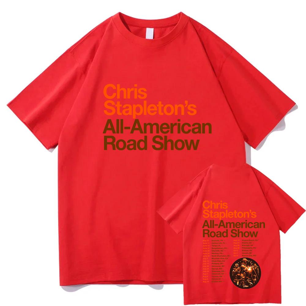 All-American Road Show Tour 2026 T-shirt Band CHRIS STAPLETON Graphic Tshirts Unisex Streetwear Cotton Short Sleeve Men T Shirt