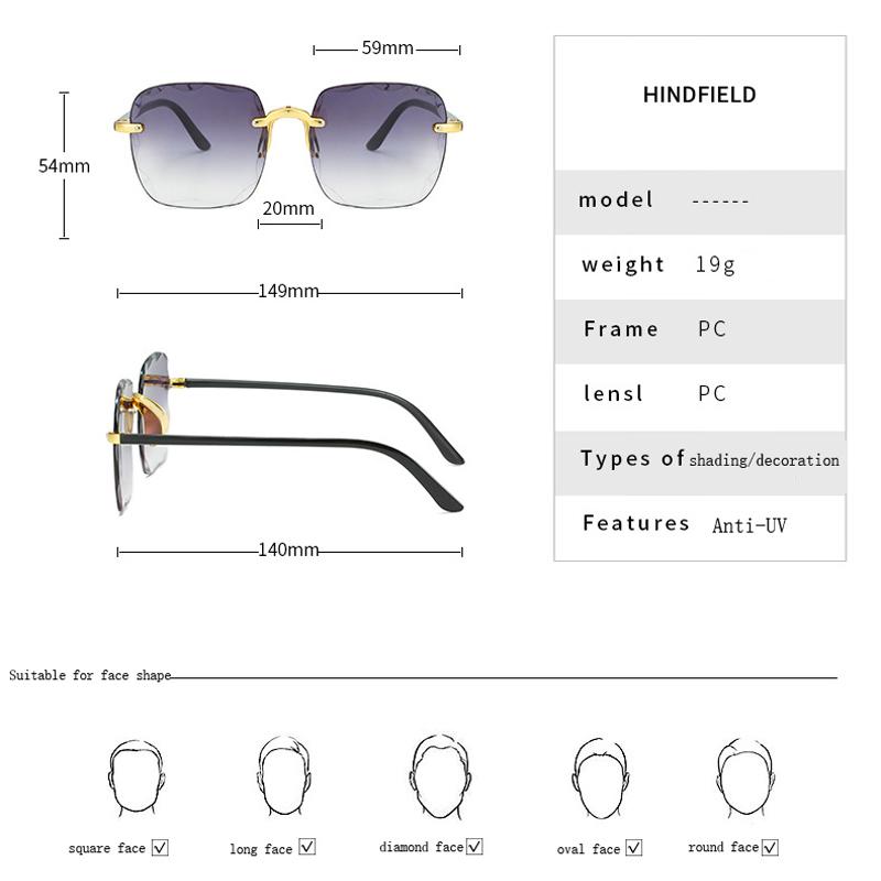 New Rimless Women'S Sunglasses Fashion Gradient Lenses Sun Glasses Lady Vintage Alloy Legs Classic Designer Shades Uv400