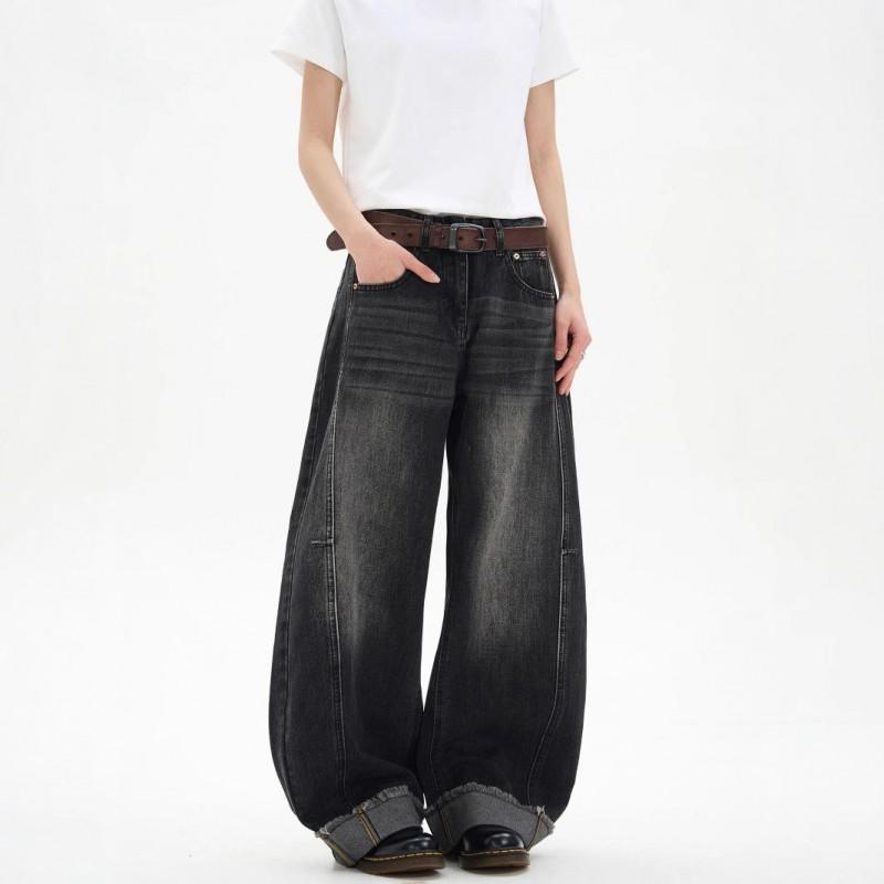 Vintage Washed Denim Jeans Men Women Loose Wide Leg Straight Cut Casual Streetwear
