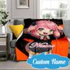 Custom Name Pink Hair Anime Anya Blanket bed sofa Blanket Flannel Blanket for Camping, Hiking, Picnic Essentials,gift for Fan family