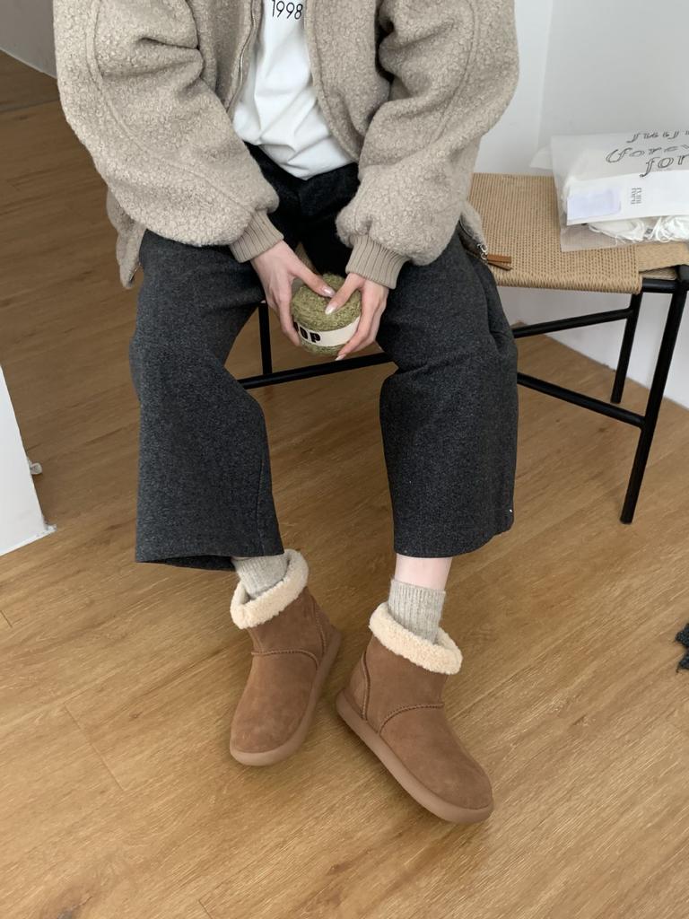 2025 Autumn and Winter New Woolen Lamb Wool Snow Boots Versatile Mango Head Comfortable Women's Velvet Cotton Short Boots