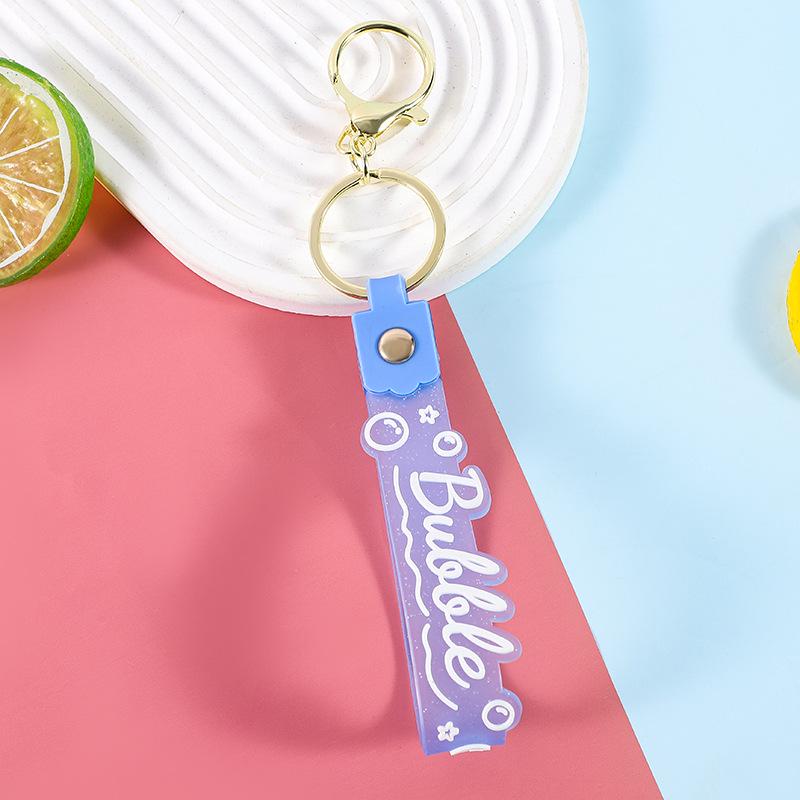 Glitter Letter Leather Keychain with Floating Cartoon Charm