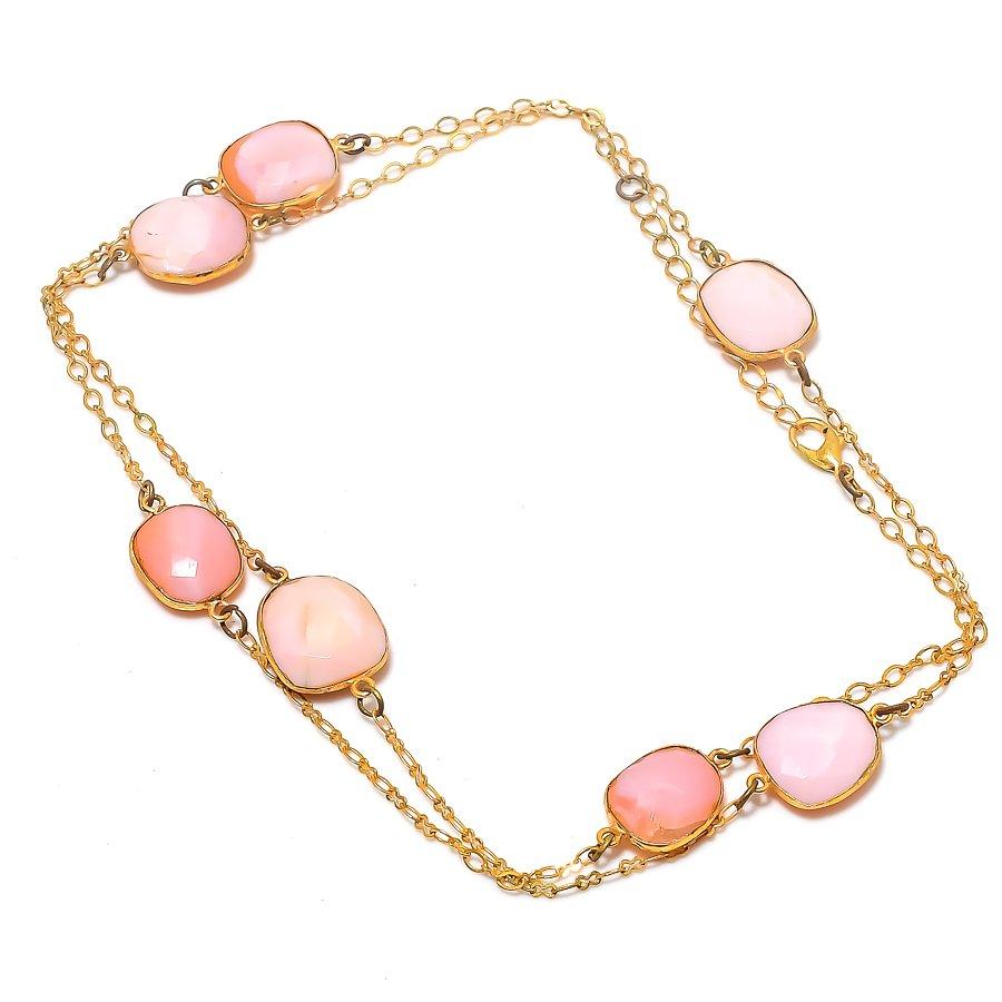 Pink Opal Gemstone Handmade 925 Sterling Silver Jewelry Necklace 20" KJ-1241