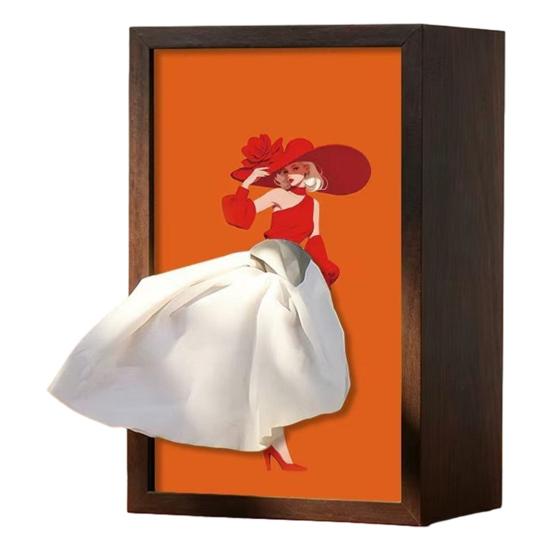 Walnut Wood Tissue Box, with Artistic Ballet Dancer Skirt Design, Multipurpose Paper Towel Holder for Home Decor Entryway Dining Table