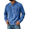 Мужская футболка-henley с длинным рукавом Винтажная стираная джинсовая повседневная топ на пуговицах с круглым вырезом свободного кроя Повседневная уличная одежда для мужчин