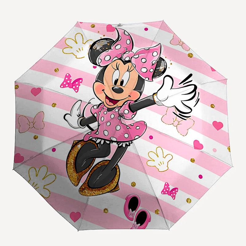 Minnie Mouse Themed Automatic Opening and Closing Umbrella, Brightly Colored 8-rib Portable Umbrella, Suitable for Men and Women, A Perfect Gift for C