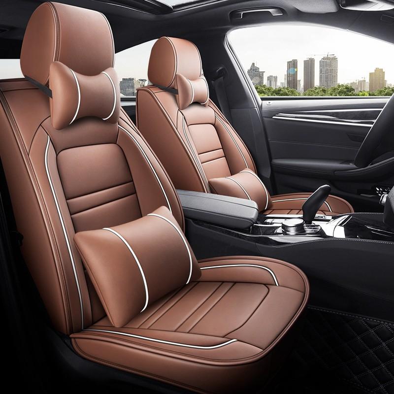 Full Leather Car Seat Cover Set With Side Wing Wrap All-Season Breathable Durable Auto Interior Accessory