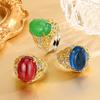 Jewelry Copper Bottom Gold-Plated Imitation Plain Color Treasure Egg-Shaped Hollow Ring Stone 13 * 18