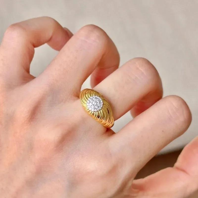 Легкие роскошные винтажные кольца с бриллиантами и резьбой для женщин в стиле суда, высококачественное модное кольцо с круглым кристаллом, изящные ювелирные изделия