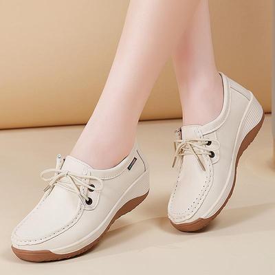 Женская кожаная обувь на шнуровке с мягкой подошвой - Коллекция Осень 2025: Удобные туфли на танкетке для мам
