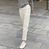 Весна-Осень бежевые эластичные узкие джинсы с высокой талией для женщин, прямые брюки-трубы длиной до щиколотки с эластичной талией для повседневной носки