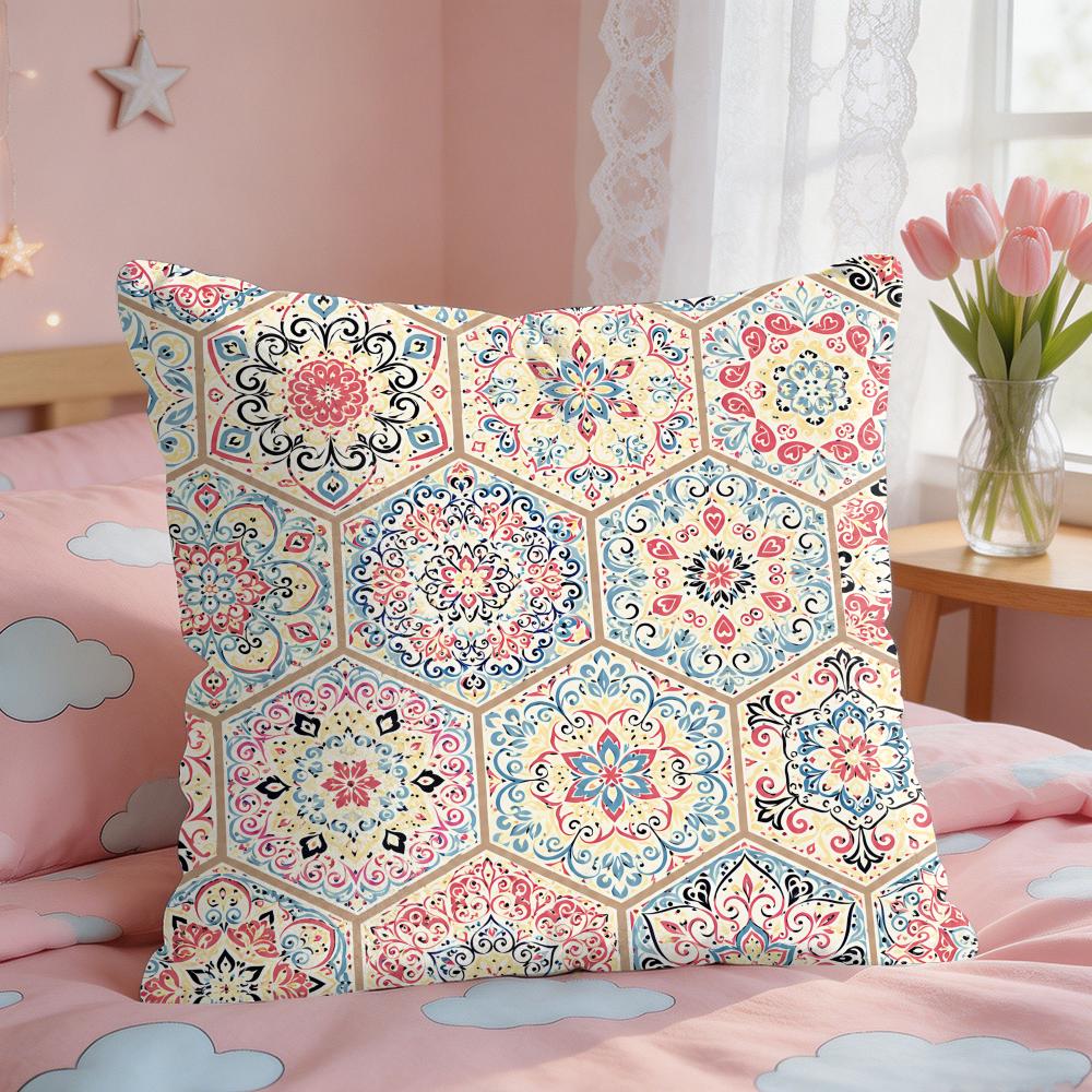 Ethnic Colorful Floral Bohemian Cushion Cover Short Plush Pillow Case Room Sofa Cushion Covers Home Decor Funda