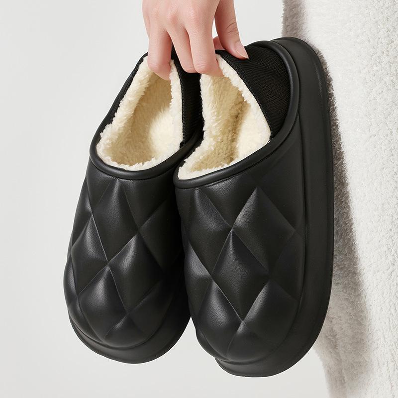Cotton slippers winter stepping on shit feeling women's indoor plush bag and winter warm autumn plush slippers men