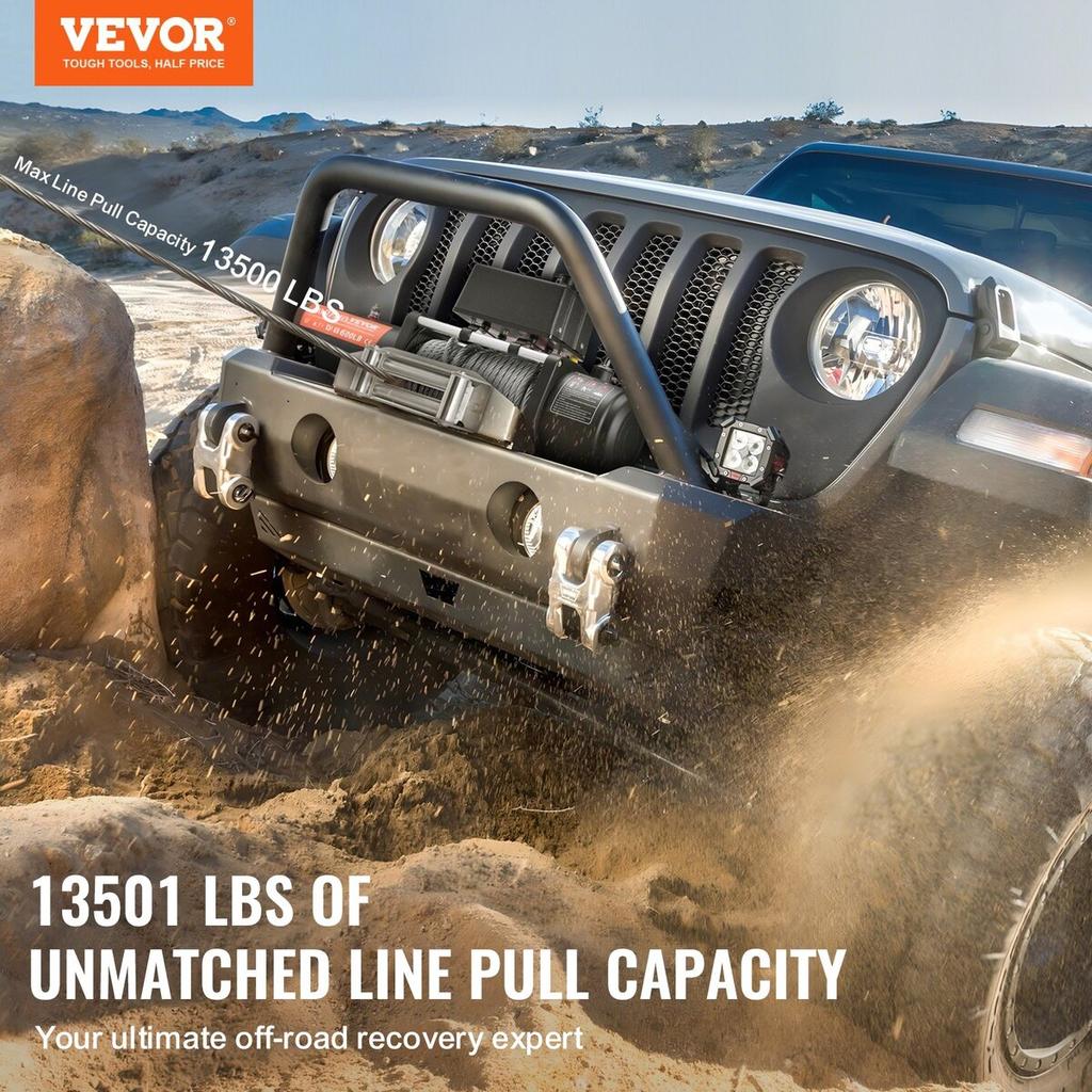 Electric Winch Truck 13,500 lb Steel Cable IP65 Waterproof Remote Control
