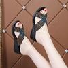 Fashion Summer Wedges Ladies Sandals and Slippers Thick-soled Mother Sandals Rhinestones Breathable Lightweight Non-slip Ladies Slippers
