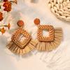 Vintage Grass Rattan Raffia Fringed Earrings Exaggerated Personality Bohemian Vacation Style Earrings Beach Earrings Women