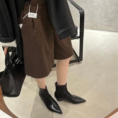 2025 осень новые остроносые эластичные из мягкой кожи на толстом каблуке короткие ботильоны на низком каблуке и ботильоны модные ботинки носки ботинки женская обувь