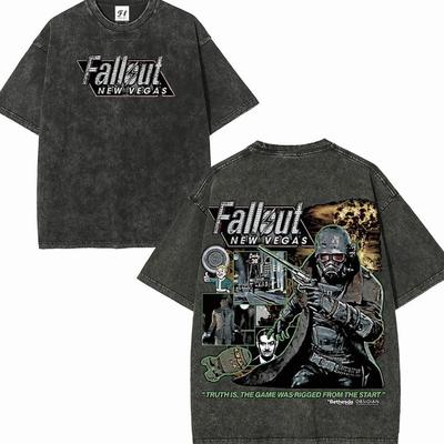Винтажная хлопковая футболка Fallout 3 New Vegas с зеленой стиркой, унисекс, ретро-футболка для геймеров