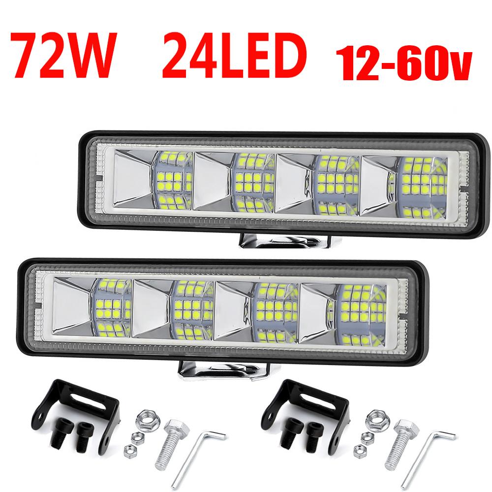 2Pcs 72W Car Work Light LED Bar 4x4 24 LED Worklight Bar Excavator 12-60V Led Combo Beam For Offroad SUV ATV Tractor Boat Trucks