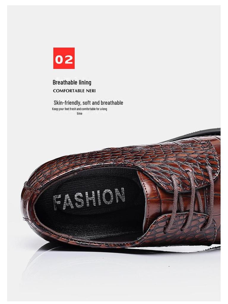 2024 Men's Crocodile Pattern Leather Shoes - Business & Casual, British Korean Style, Large Size, Pointed Toe