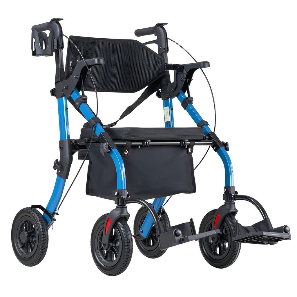 VEVOR 2-in-1 Rollator Walker & Transport Chair for Seniors, Foldable Rolling Walker Wheelchair