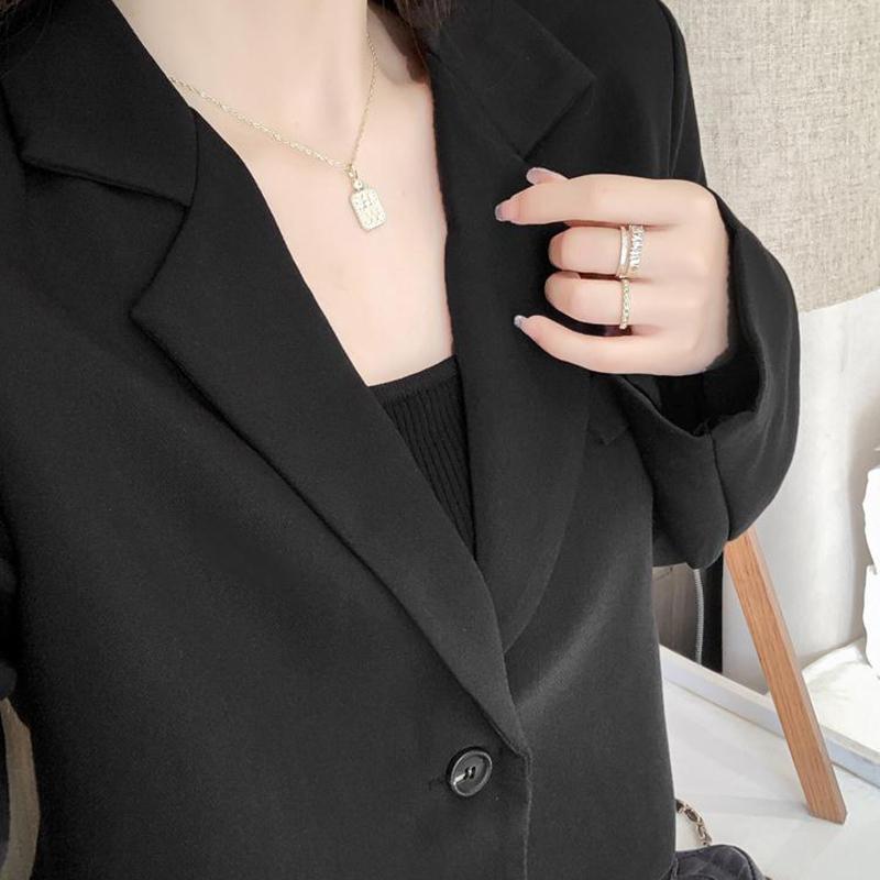 Korean Cropped Blazers Women Solid Color Simple Single-button Outwear Teens All-match Long Sleeve Office Suit Jacket