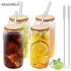 1/2/4PCS Glass Cups With Bamboo Lid and Straws 17oz Can Shaped Drinking Beer Glasses Iced Coffee Cups Ideal for Bubble Tea Juice