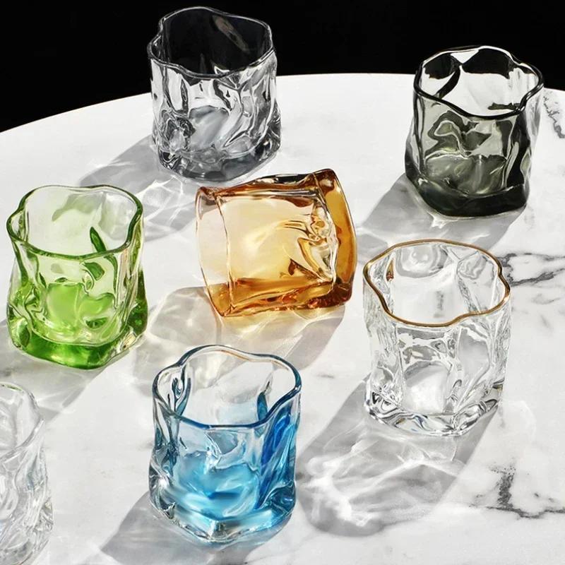 Уникальные стаканы для виски, нестандартные закручивающиеся стеклянные чашки, прозрачные бокалы для вина, волнообразный узор, цветные кофейные чашки, бытовая посуда для напитков