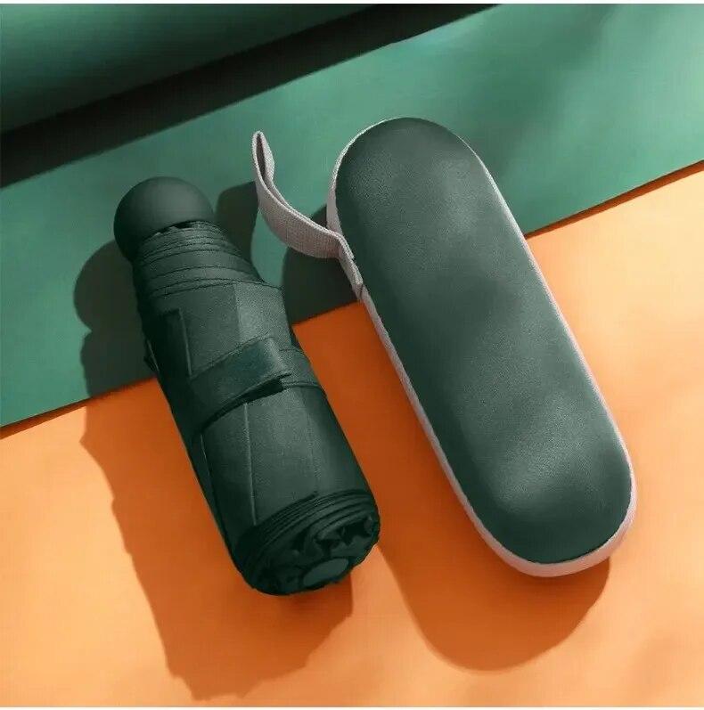 Зонт-капсула, портативный мини-зонт от солнца, солнцезащитный экран, дождевик, черная ручка из резинового сплава, складной, для солнца и дождя, двойного назначения