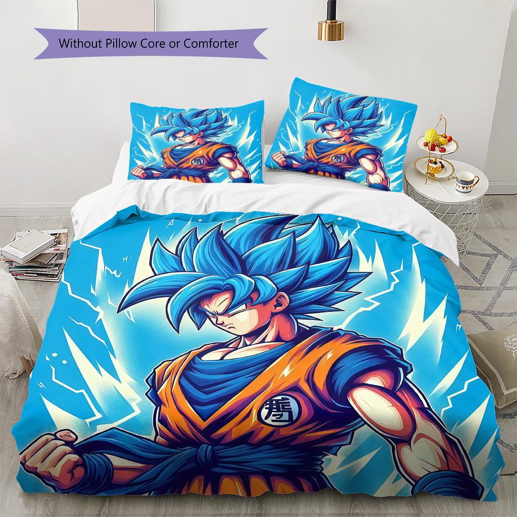 Son Goku Pattern Bedding Quilt Set Home Decoration Gift (1 * duvet cover + 2 * pillowcase without core).xwn