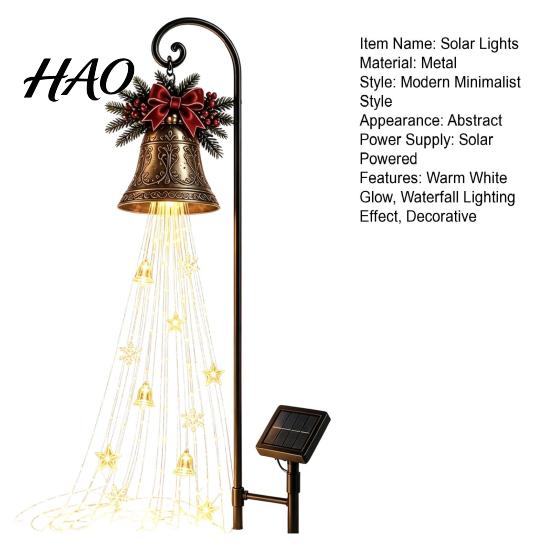 Warm White Yard Illuminations Christmas Bell Cascade Solar Light for Decor, Cascading Waterproof Garden Decorative Lamps Stake Lawn Pathway