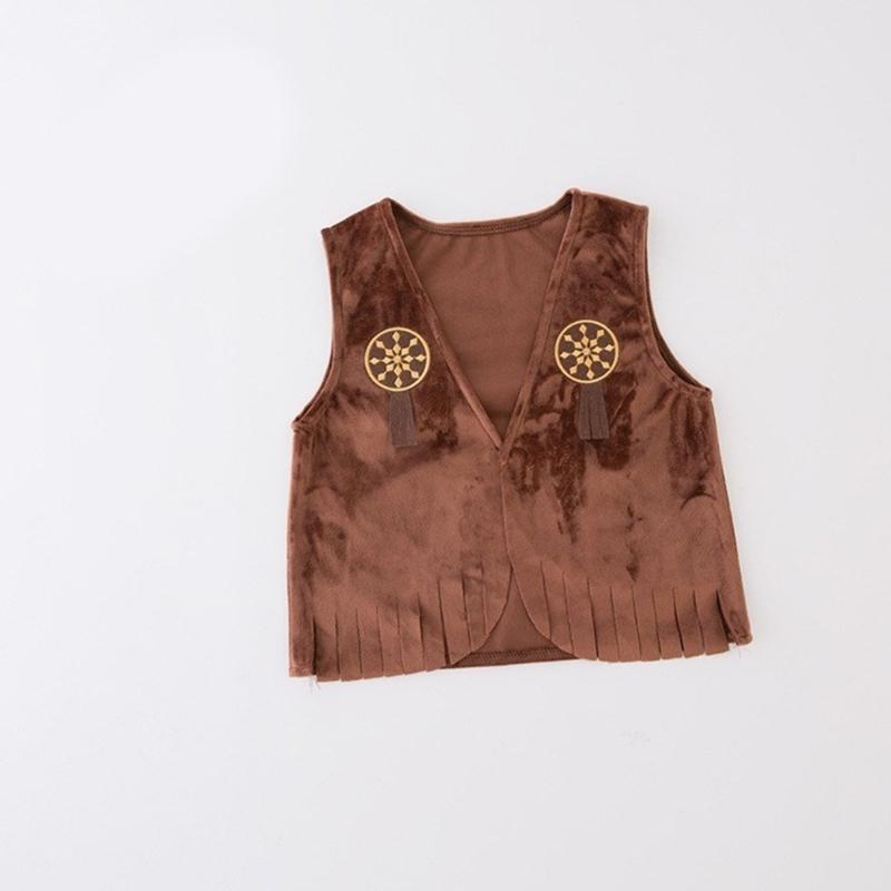 5Pcs Western Cowboy Costumes Cowboy Vest Bandana Shirt Pants Cap Halloween Fancy Dress Accessories Western Outfits