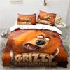 Cartoon Grizzy N Lemmings Bedding Set Duvet Cover Bed Set Quilt Cover Pillowcase Comforter King Queen Size Boys Adult