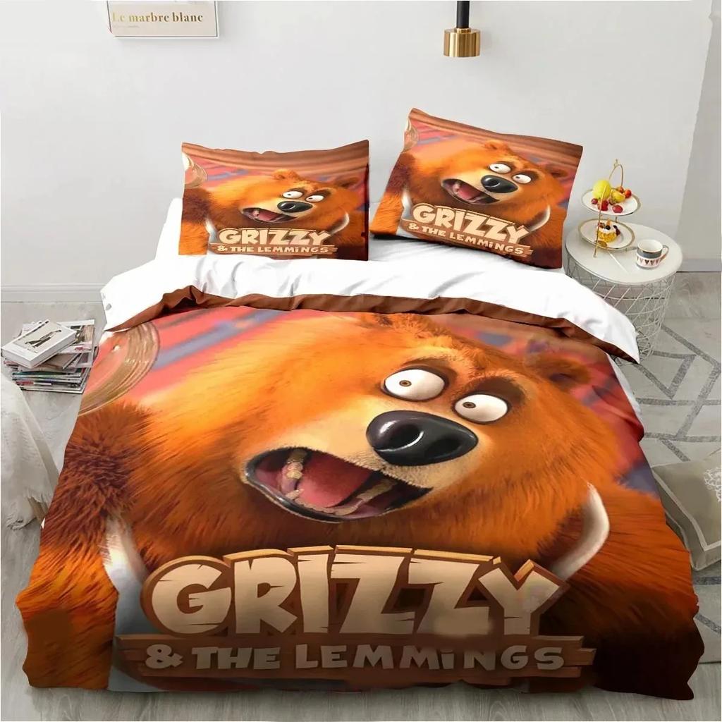 Cartoon Grizzy N Lemmings Bedding Set Duvet Cover Bed Set Quilt Cover Pillowcase Comforter King Queen Size Boys Adult