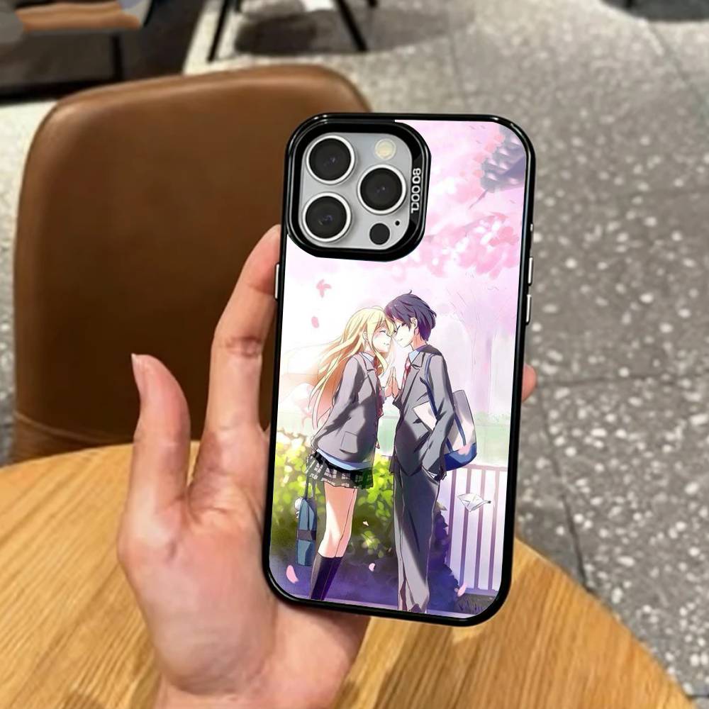 Грустная А-Аниме Твоя апрельская ложь Чехол для телефона для iPhone17,16,15,14,13,12,11 Plus,Pro Max Цветной Посеребренный Внутренняя крышка