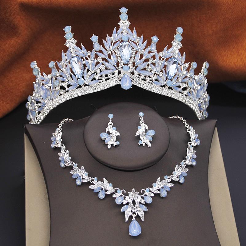 Bridal Jewelry Sets for Women Wedding Crown Birthday Tiaras and Choker Necklace Earrings Bride Party Costume Jewelry Accessories