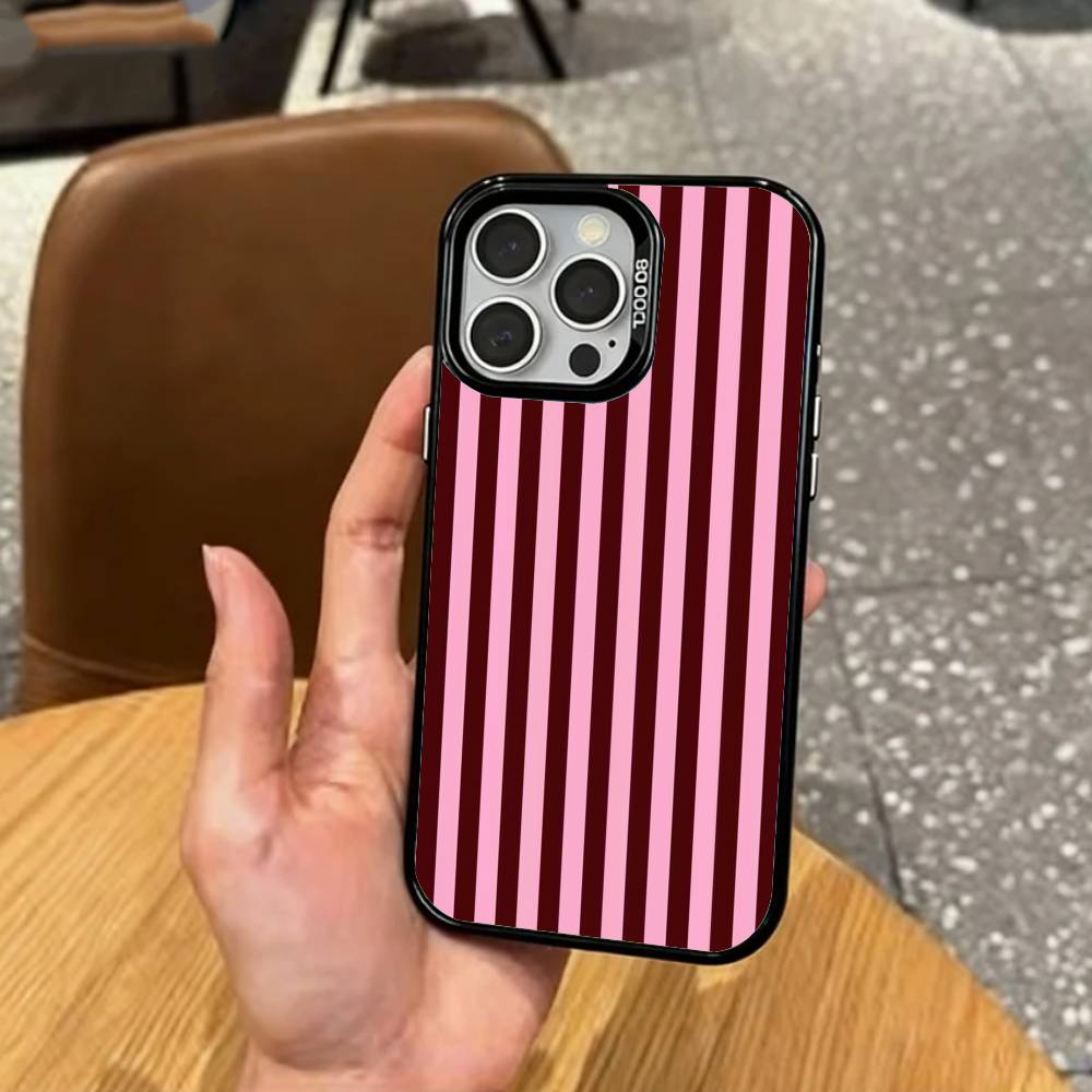 B-Бордовый Белая Полоска Чехол Для Телефона Для iPhone17,16,15,14,13,12,11 Plus,Pro Max Цветной Посеребренный Внутренний Чехол