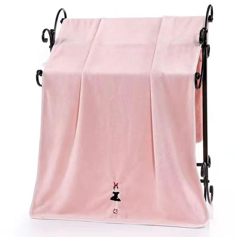 High-density coral fleece embroidered bath towel towel two-piece set soft and quick-drying absorbent beach towel cute household wrap towel